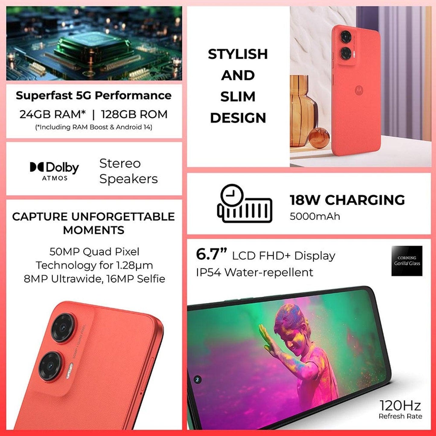 Motorola G35 128GB 8GB Guava Red 5G Smartphone